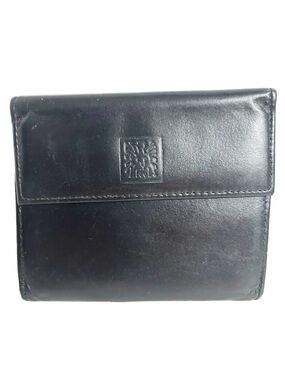Anne Klein by St Thomas Black 🖤 Leather a business Card Holder Wallet Flap Snap